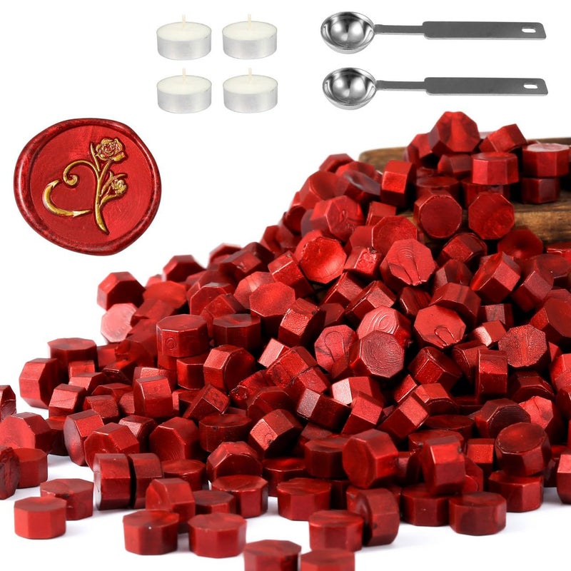 Yoption 360 Pcs Antique Wine Red Sealing Wax Beads Set for Wax Seal Stamp with Candles and Melting Spoon - Image 1