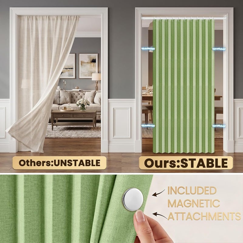 AJAZZ 100% Blackout Magnetic Door Curtain Accordion Doors Interior Folding Closet Door Curtain Invisible Applicable Bedroom Room Living Room Doorway （Green 42" W x 78" L 1 Panel - Image 4