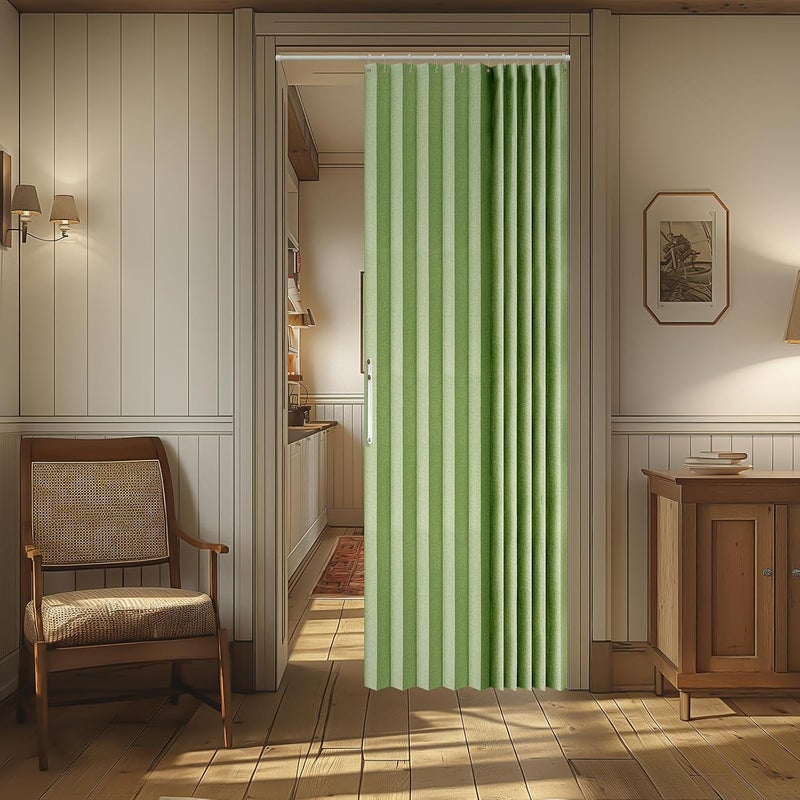 AJAZZ 100% Blackout Magnetic Door Curtain Accordion Doors Interior Folding Closet Door Curtain Invisible Applicable Bedroom Room Living Room Doorway （Green 42" W x 78" L 1 Panel - Image 1