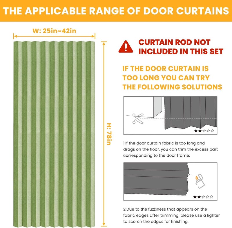 AJAZZ 100% Blackout Magnetic Door Curtain Accordion Doors Interior Folding Closet Door Curtain Invisible Applicable Bedroom Room Living Room Doorway （Green 42" W x 78" L 1 Panel - Image 2