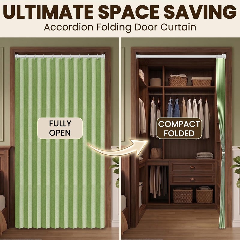 AJAZZ 100% Blackout Magnetic Door Curtain Accordion Doors Interior Folding Closet Door Curtain Invisible Applicable Bedroom Room Living Room Doorway （Green 42" W x 78" L 1 Panel - Image 3