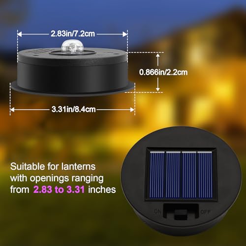 ANGMLN 4 Pack Solar Lights Replacement Top Parts (Top Size 3.31 inch, Bottom Size 2.83 inch) 7 Lumens Lantern Lids Replacement Light for Hanging Solar Lanterns Outdoor Decorations Garden Patio, Warm White - Image 2