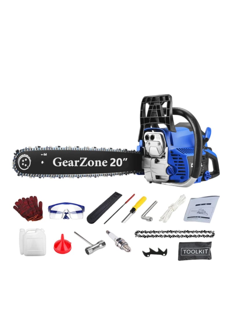 GearZone 20Inch-58CC-2.68KW Handheld High Powered Gasoline/Petrol Chainsaw, Including 2 Saw Chains and Other Accessories For Cutting Trees, Wood, & Logs-Blue Color - pzsku/ZC23A33DCA16A7ABF3043Z/45/_/1732780890/8680e028-7f25-4cbe-9a09-a74c1ea9591d