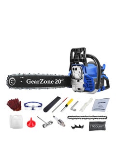 GearZone GearZone 20Inch-58CC-2.68KW Handheld High Powered Gasoline/Petrol Chainsaw, Including 2 Saw Chains and Other Accessories For Cutting Trees, Wood, & Logs-Blue Color  - Image 1