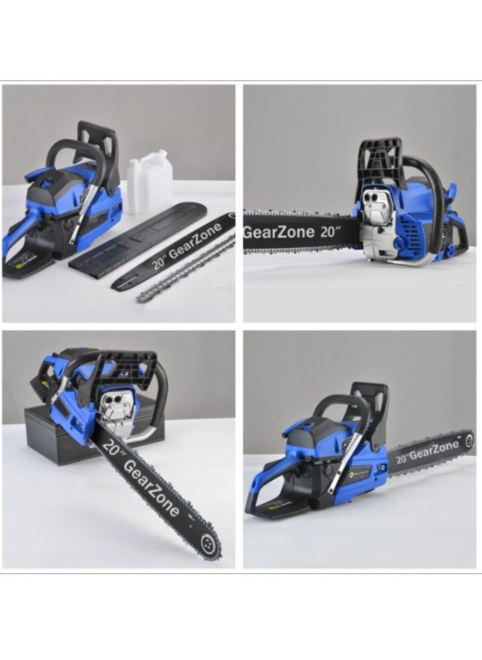 GearZone 20Inch-58CC-2.68KW Handheld High Powered Gasoline/Petrol Chainsaw, Including 2 Saw Chains and Other Accessories For Cutting Trees, Wood, & Logs-Blue Color - pzsku/ZC23A33DCA16A7ABF3043Z/45/_/1732781019/f9f2b6bb-3f7c-4859-9b5c-fb624791ba84