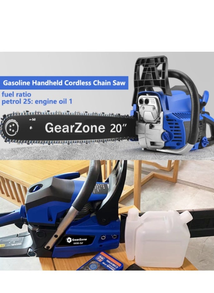 GearZone 20Inch-58CC-2.68KW Handheld High Powered Gasoline/Petrol Chainsaw, Including 2 Saw Chains and Other Accessories For Cutting Trees, Wood, & Logs-Blue Color - pzsku/ZC23A33DCA16A7ABF3043Z/45/_/1732781025/bfb185b6-5e67-4d79-bfba-9f1401f53bec