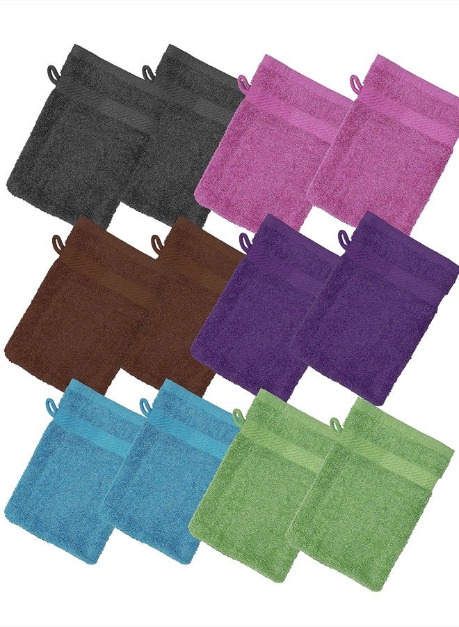 ZUPERIA Premium Bath Mitts - Pack of 12 (6 x 9 Inches) - 100% Cotton European Style Washcloths with Loop - Super Soft and Absorbant Bath Washcloths (Multicolor) - Image 1
