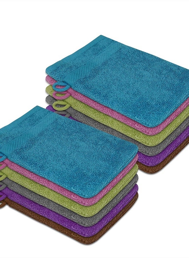 ZUPERIA Premium Bath Mitts - Pack of 12 (6 x 9 Inches) - 100% Cotton European Style Washcloths with Loop - Super Soft and Absorbant Bath Washcloths (Multicolor) - Image 2