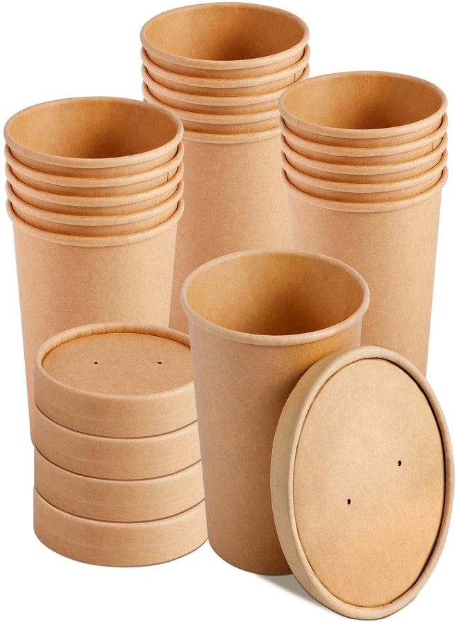 Loccmat 50 Pack Kraft Paper Soup Containers with Lids, 16 Oz Disposable Paper Food Containers, Round, Brown, General Use, Freezer & Microwave Safe - Image 1