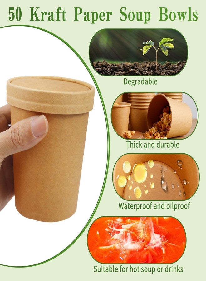 Loccmat 50 Pack Kraft Paper Soup Containers with Lids, 16 Oz Disposable Paper Food Containers, Round, Brown, General Use, Freezer & Microwave Safe - Image 3