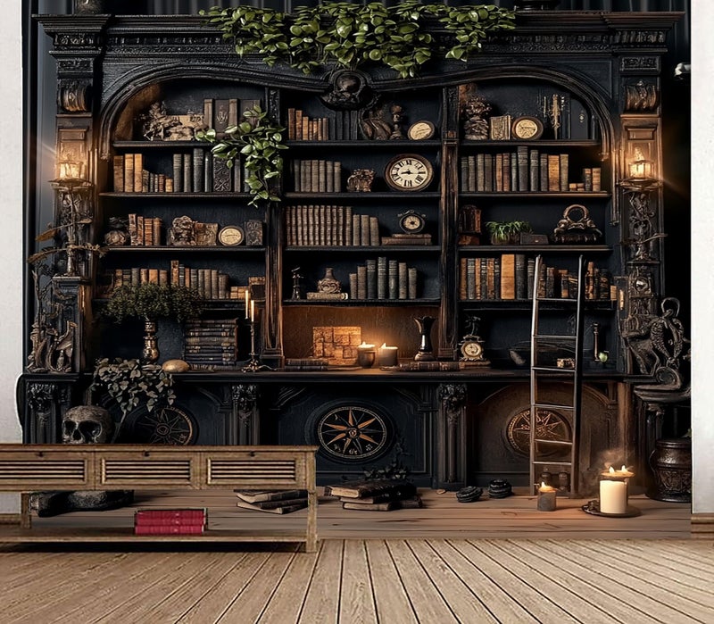TUGCAY Vintage Bookshelf Tapestry, Medieval Gothic Bookcase Tapestry Spooky Library Tapestries Book Skull Backdrop for Bedroom Living Room Dorm Office Wall Decor 80â€™â€™ x 60â€™â€™ - Image 4