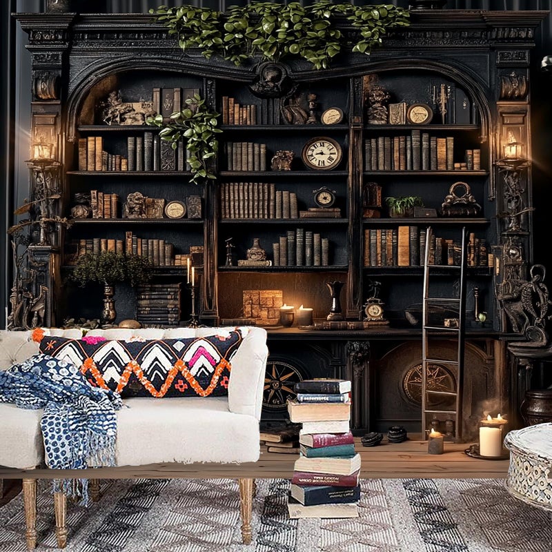 TUGCAY Vintage Bookshelf Tapestry, Medieval Gothic Bookcase Tapestry Spooky Library Tapestries Book Skull Backdrop for Bedroom Living Room Dorm Office Wall Decor 80â€™â€™ x 60â€™â€™ - Image 5