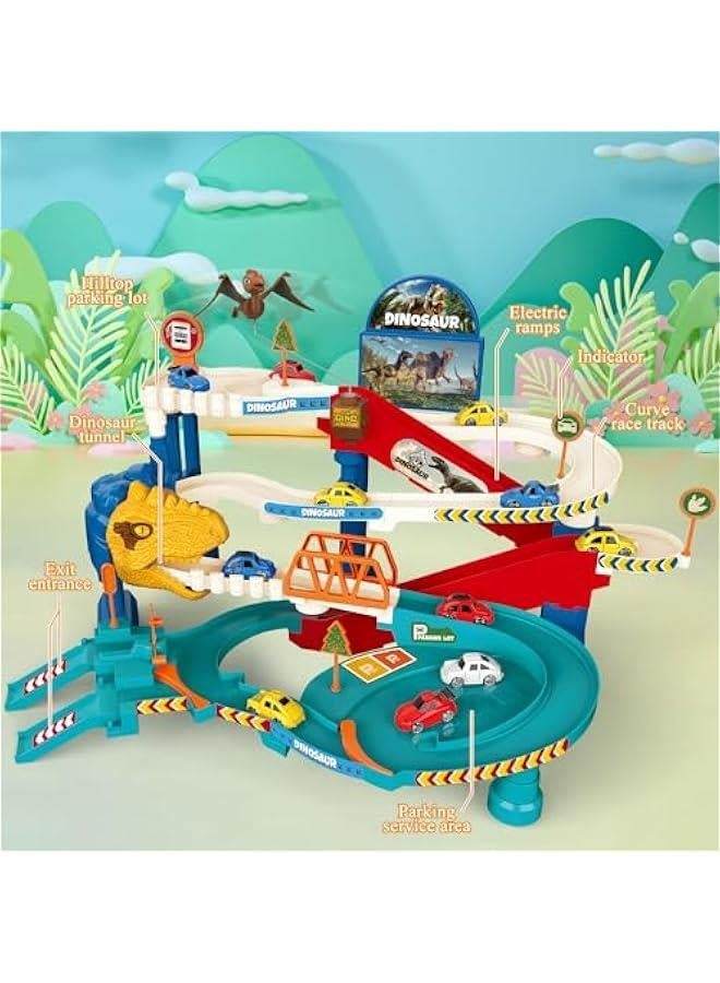 Kids Race Track Car Dinosaur Track Playset Car Adventure Racing Toys Educational Toy Vehicle Ramp Toys Preschool Gifts for 3 4 5 Year Old Boys Girls with 4 Mini Cars 4 Dino Pull Back Cars - Image 3