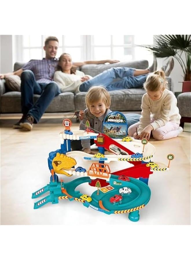 Kids Race Track Car Dinosaur Track Playset Car Adventure Racing Toys Educational Toy Vehicle Ramp Toys Preschool Gifts for 3 4 5 Year Old Boys Girls with 4 Mini Cars 4 Dino Pull Back Cars - Image 2