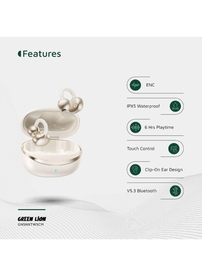 جرين ليون سماعات اذن بمشبك من سونيكس، بلوتوث 5.3، مقاومة للماء IPX5، وقت تشغيل 5-6 ساعات، اي ان سي، تحكم باللمس، شحن من النوع سي، بطارية 40mAh، ميكروفون مزدوج - Image 4