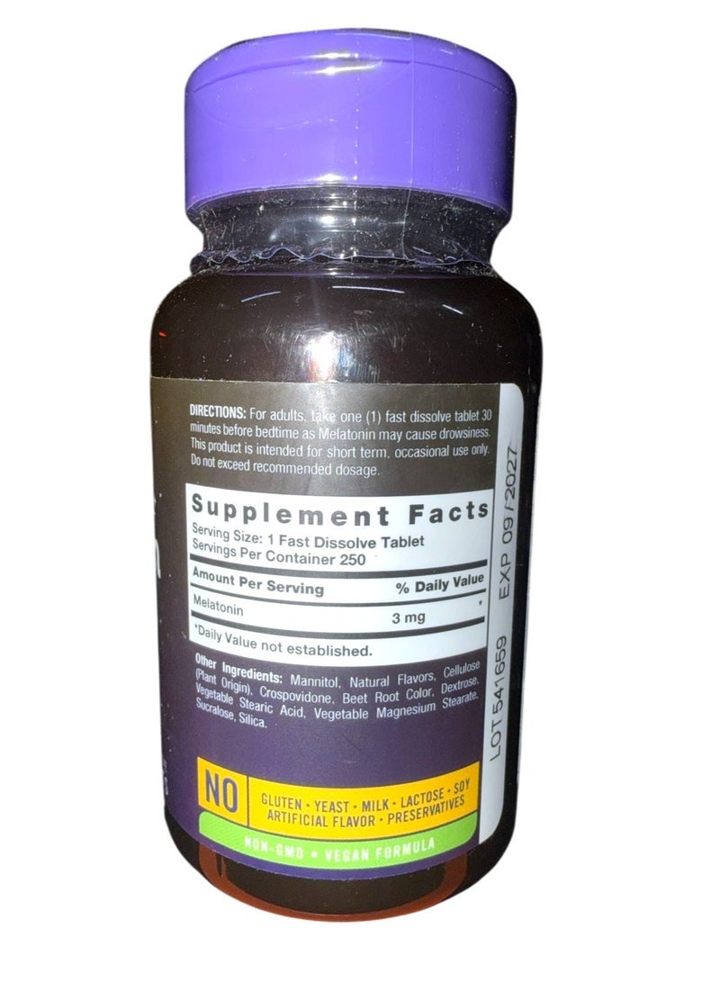 Carlyle أقراص الميلاتونين 3 ملغ سريعة الذوبان | 250 حبة | جرعة منخفضة | نباتي، غير معدّل وراثيًا، خالي من الغلوتين - Image 3