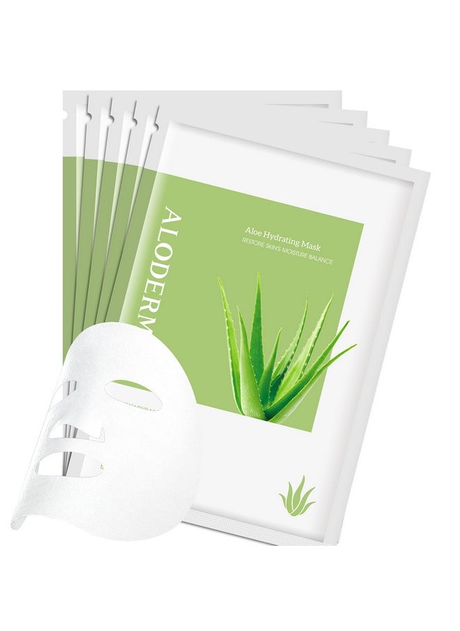 Aloderma Loderma Hydrating Facial Sheet Masks With 87% Organic Aloe Vera 5 Pcs Moisturizing Face Mask With Hyaluronic Acid For Deep Hydration Sheet Masks For Women Skin Care Aloe Vera Sheet Masks For Face  - Image 2