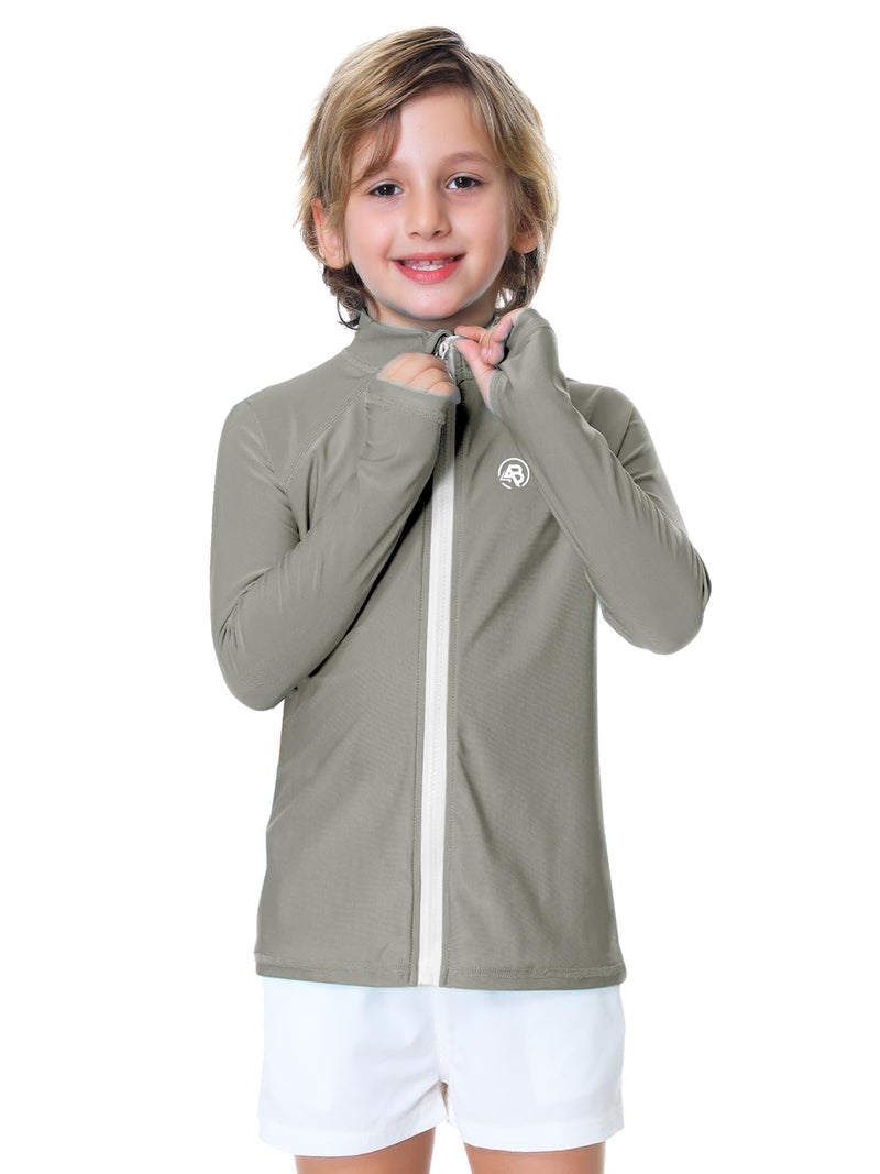 AOBUTE Boys Zip Rash Guard Girls Uv Protection Sun Shirts Long Sleeve Quick Dry Athletic Fishing Shirt Grey 3-4T - Image 5