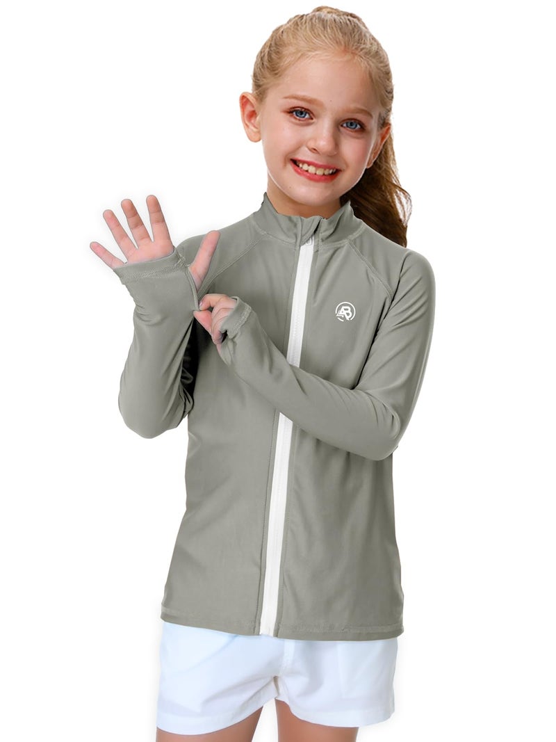 AOBUTE Boys Zip Rash Guard Girls Uv Protection Sun Shirts Long Sleeve Quick Dry Athletic Fishing Shirt Grey 3-4T - Image 2