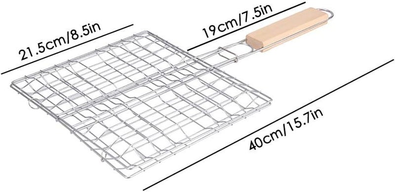 Alark سلة شواء قابلة للطي غير لاصقة للشواء مع مقبض خشبي لحمل الطعام للشواء، الأسماك، الخضروات، والجمبري بسعة كبيرة [39x21x1.5 سم] - Image 2