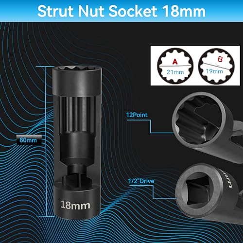 YSSNIUTOOL Suspension Socket Tool 18mm 19mm 21mm 22mm 24mm Strut Nut Sizes 12 Point 12 Drive Easy Strut Nut Removal Vm Number 3353 - Image 3