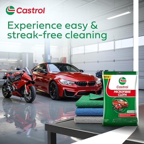 Castrol Microfibre Cloth for Cleaning | 400 GSM Thick Lint & Streak-Free Multipurpose and Reusable Cloth | High Water Absorption and Retention for Effortless Cleaning (Pack of 3, 40x40cm) - Image 2
