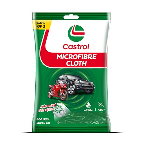 Castrol Microfibre Cloth for Cleaning | 400 GSM Thick Lint & Streak-Free Multipurpose and Reusable Cloth | High Water Absorption and Retention for Effortless Cleaning (Pack of 3, 40x40cm) - Image 1
