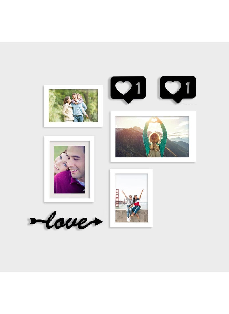 Art Street Art Street Set of 4 White Photo Frame With Love & Heart MDF Cutout for Home Décor Living Room Wall Decoration (Size - 5X7, 6X8, 6X10 Inches)  - Image 1