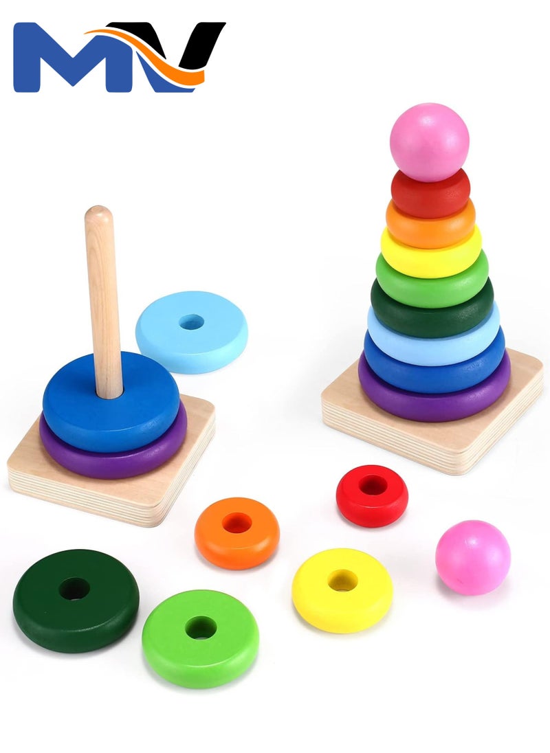 MAGIC VAULT Toys Wooden Rainbow Stacking Toy, Safe Non-Toxic Toddler Learning Color Recognition Game for 1-3 Year Old Baby Boys Girls Baby Stacking Toys  - Image 1