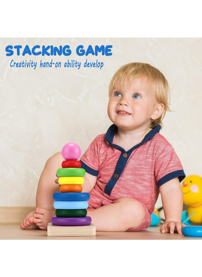 MAGIC VAULT Toys Wooden Rainbow Stacking Toy, Safe Non-Toxic Toddler Learning Color Recognition Game for 1-3 Year Old Baby Boys Girls Baby Stacking Toys  - Image 2