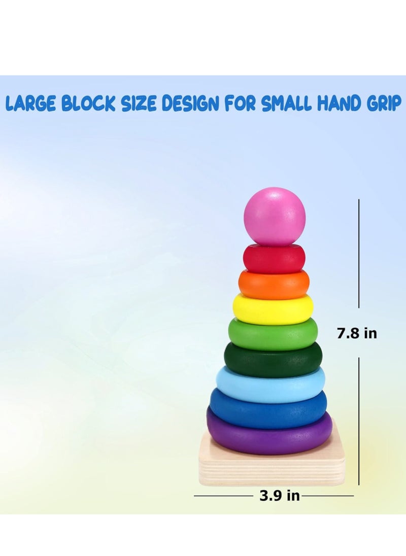 MAGIC VAULT Toys Wooden Rainbow Stacking Toy, Safe Non-Toxic Toddler Learning Color Recognition Game for 1-3 Year Old Baby Boys Girls Baby Stacking Toys  - Image 5