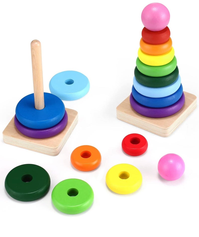 MAGIC VAULT Toys Wooden Rainbow Stacking Toy, Safe Non-Toxic Toddler Learning Color Recognition Game for 1-3 Year Old Baby Boys Girls Baby Stacking Toys - Image 1