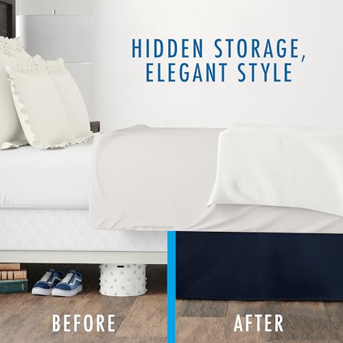 Fresh Ideas Bedding Tailored Bedskirt, Classic 14” Drop Length, Pleated Styling, Full, Navy - Image 4