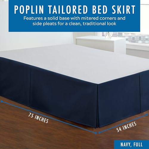 Fresh Ideas Bedding Tailored Bedskirt, Classic 14” Drop Length, Pleated Styling, Full, Navy - Image 2