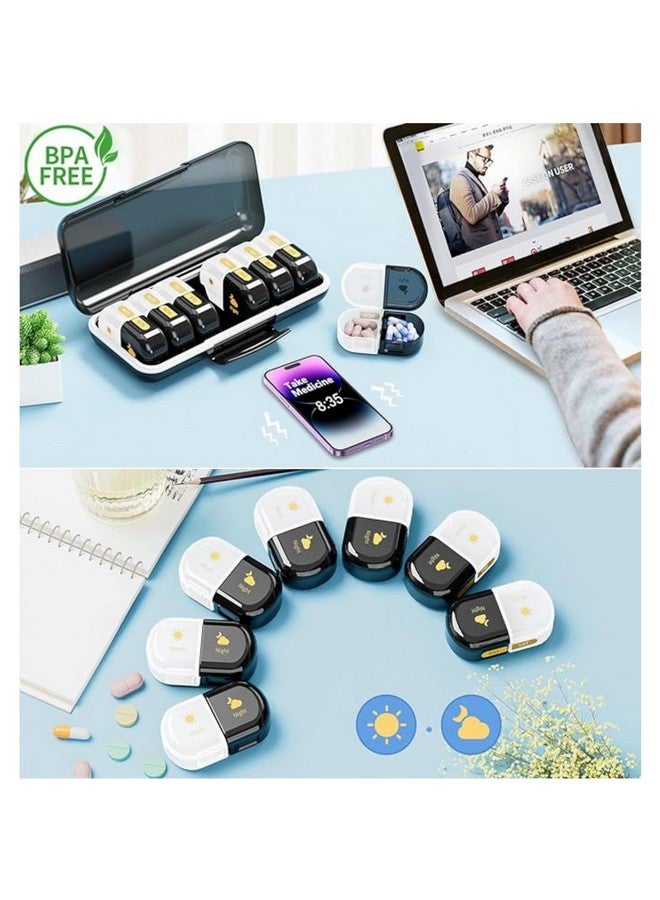 POPCUBE صندوق تنظيم الأدوية بوبكيوب بريميوم مرتين في اليوم مع أقسام قابلة للفصل - صندوق تنظيم الحبوب للسفر، تخزين الأدوية، الحبوب، المكملات (أسود وأبيض) - Image 5