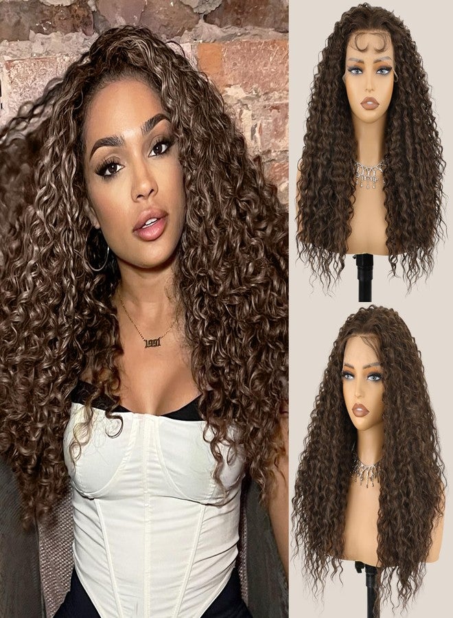 forfeels 13×4 Dark Brown Lace Front Wig Long Curly Brown Wig with Baby Hair Synthetic Lace Front Wigs for Women Daily Party Use 24 Inch - Image 1