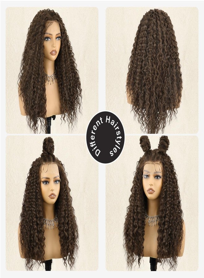 forfeels 13×4 Dark Brown Lace Front Wig Long Curly Brown Wig with Baby Hair Synthetic Lace Front Wigs for Women Daily Party Use 24 Inch - Image 2