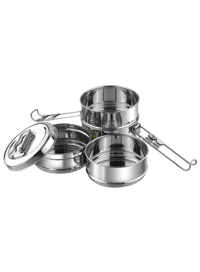 VINOD Kraft Lunch Box/Food Container/Lunch Tiffin Dabba Four Tier Compartment with Handle - Stainless Steel, Leak Proof, Easy to Carry Meals for Office, Picnic, Schools (3160 mL, Silver)  - Image 3