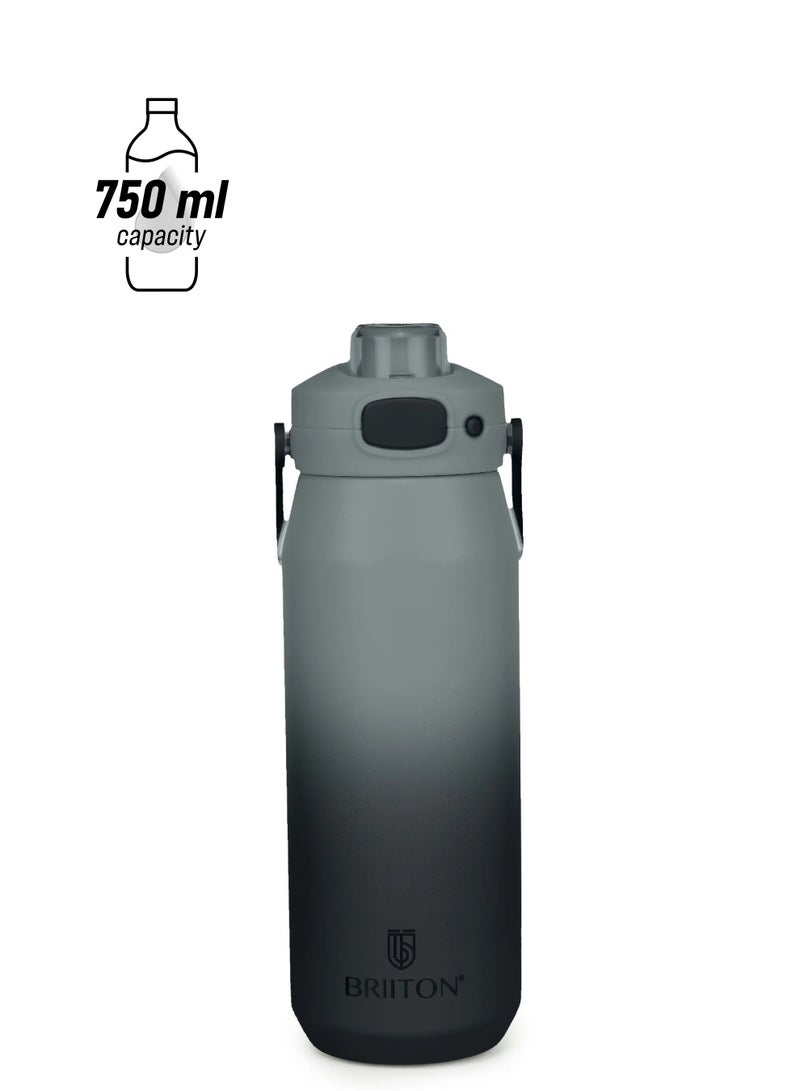 Briiton Costa 750ml Black Stainless Steel Water Bottle | Copper Coated Vacuum Insulation | Powder Coated | Secure Grip | Leakproof Flask | Hot & Cold Thermos | Aqua Hydro  - Image 1