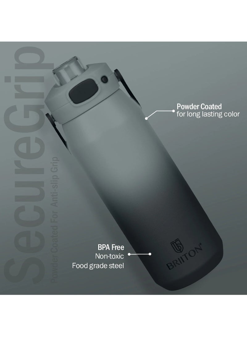 Briiton Costa 750ml Black Stainless Steel Water Bottle | Copper Coated Vacuum Insulation | Powder Coated | Secure Grip | Leakproof Flask | Hot & Cold Thermos | Aqua Hydro  - Image 3