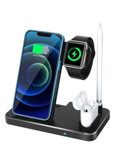 Wireless Charger 10W, 4 in 1  Inductive Charging Station Fast charger w30 (black)