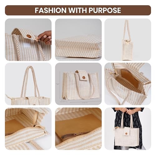 Anbali Ecofriendly medium size Jute handbag for women |Jute tote bag for office | Everyday use bag for grocery shopping | stylish Jute bag with zip (Beige) - Image 3