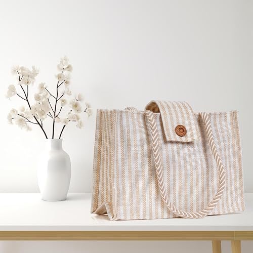 Anbali Ecofriendly medium size Jute handbag for women |Jute tote bag for office | Everyday use bag for grocery shopping | stylish Jute bag with zip (Beige) - Image 2