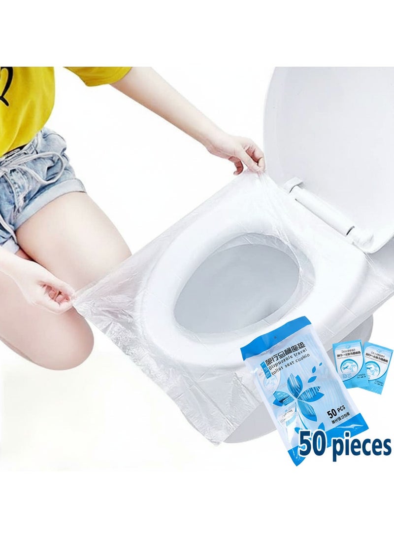 Healife 50 Pack Disposable Plastic Toilet Seat Cover Non Slip Individually Wrapped for Travel Perfect for Potty Training Ideal for Adults - Image 1