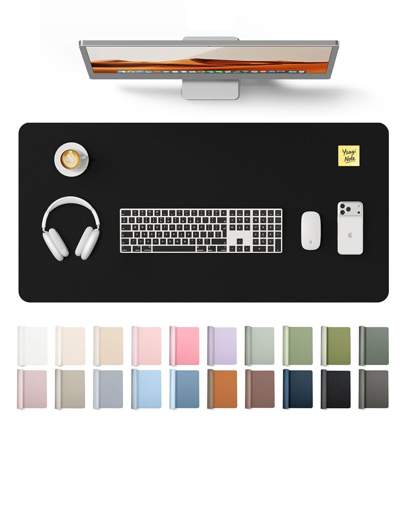 YSAGi Leather Desk Pad Protector, Office Desk Mat, Large Mouse Pad, Non-Slip PU Leather Desk Blotter, Laptop Desk Pad, Waterproof Desk Writing Pad Office and Home (Black, 35.4" x 17") - Image 1