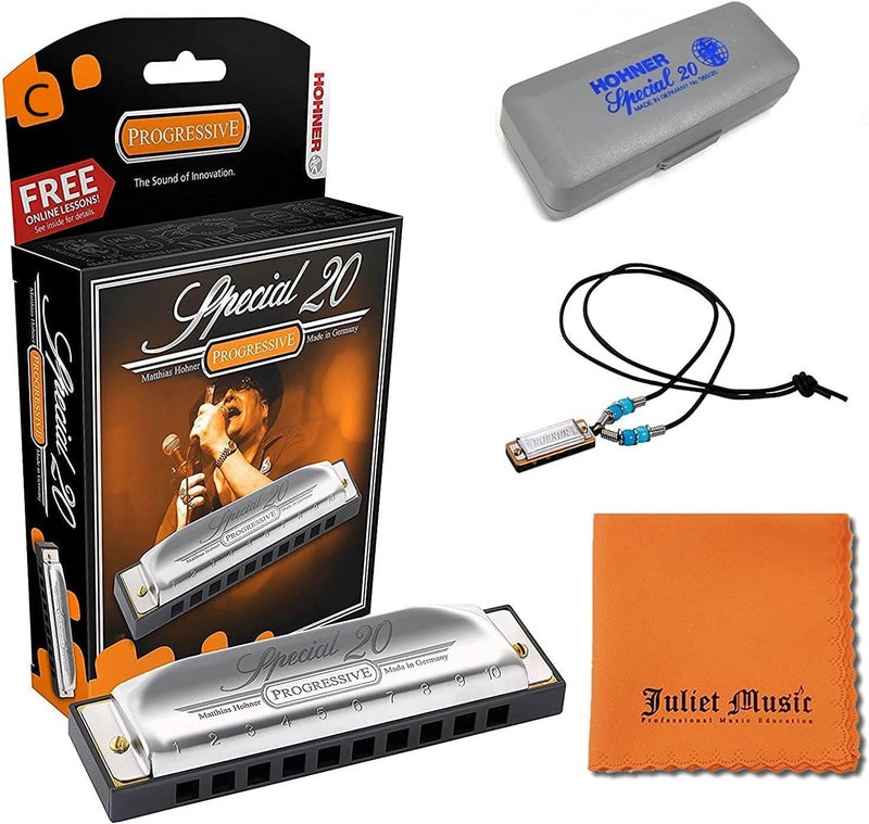 Hohner هونيهر هارمونيكا سبيشل 20 مفتاح C سلسلة تقدمية 560PBXC 10 ثقوب، مجموعة مع حقيبة صلبة، عقد هارمونيكا صغير، قطعة تلميع جوليت للموسيقى - Image 1