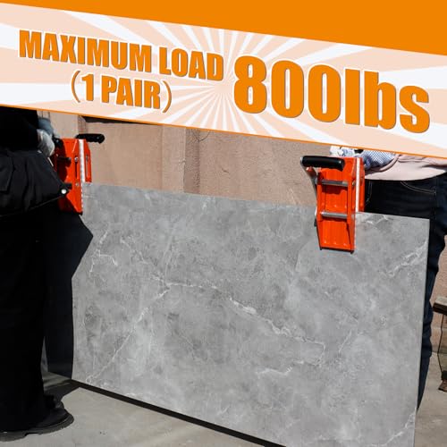 SDRTOP 2 Pieces Granite Carrying Clamps with White Rubber-lined, Double Handed Stone Panel Carry Lifter Tools, Heavy Duty lifting clamps for Marble, Glass, Slabs and Plywood - Image 4