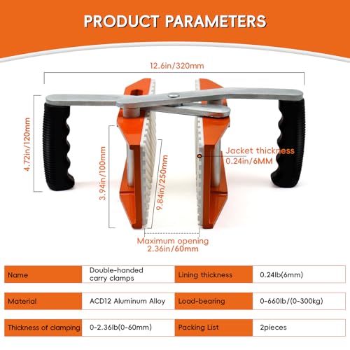 SDRTOP 2 Pieces Granite Carrying Clamps with White Rubber-lined, Double Handed Stone Panel Carry Lifter Tools, Heavy Duty lifting clamps for Marble, Glass, Slabs and Plywood - Image 2