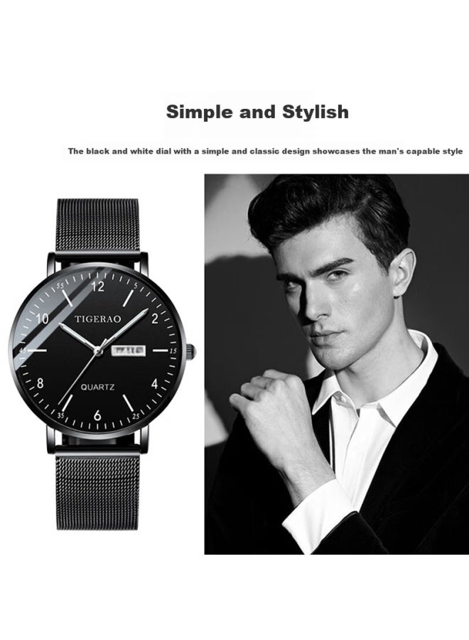 Yajia Youth Ultra-thin Watch For Men, High School Students, Trendy Mechanical Style, Middle School Students, Quartz Waterproof Simple Dual Calendar Watch - Image 2