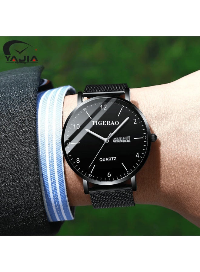 Yajia Youth Ultra-thin Watch For Men, High School Students, Trendy Mechanical Style, Middle School Students, Quartz Waterproof Simple Dual Calendar Watch - Image 1